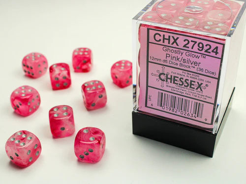 Chessex: GHOSTLY GLOW 36D6 PINK/SILVER 12MM