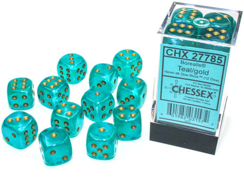 Chessex: Borealis 16mm  Teal/gold (12)