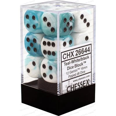 Chessex: Gemini 16mm 12 Dice Teal White / Black