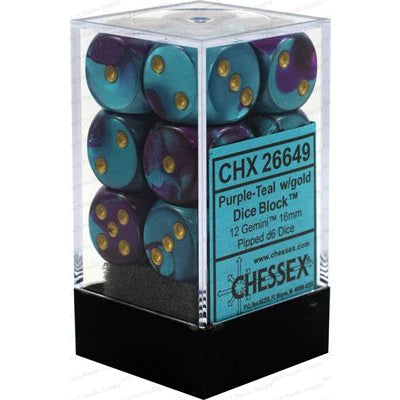 Chessex: Gemini 16mm 12 Dice Purple Teal / Gold