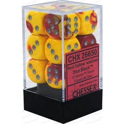Chessex: Gemini 16mm Red-Yellow/silver (12)