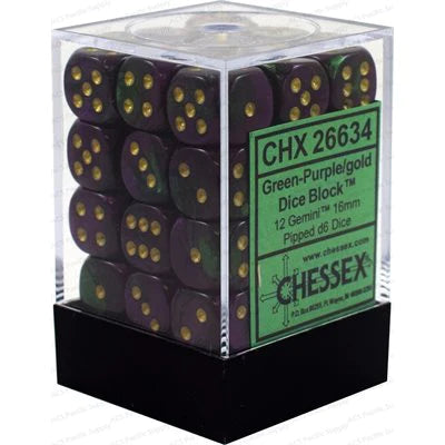 Chessex: Gemini 12mm 36 Dice Green-Purple/Gold