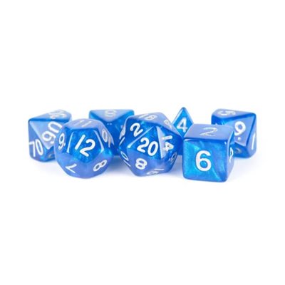 FanRoll: Dice: Acrylic 16mm 7pc Set: Stardust Blue with Silver Numbers