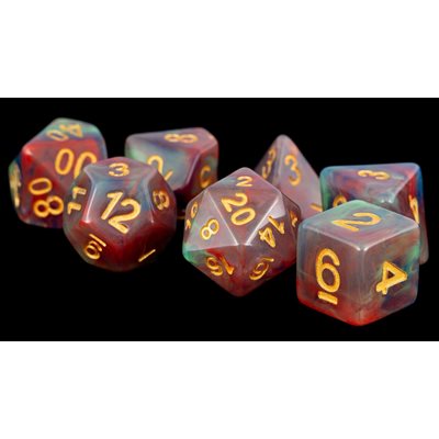 FanRoll: Dice: Resin 16mm 7pc Set: Red Pearl Swirl