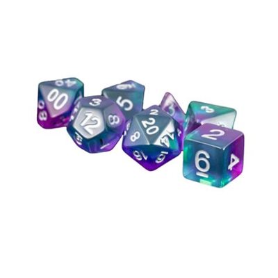 FanRoll: Dice: Resin 16mm 7pc Set: Blue Aurora