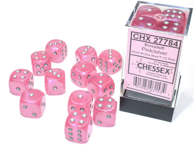 Chessex: Borealis 16mm  Pink/silver (12)