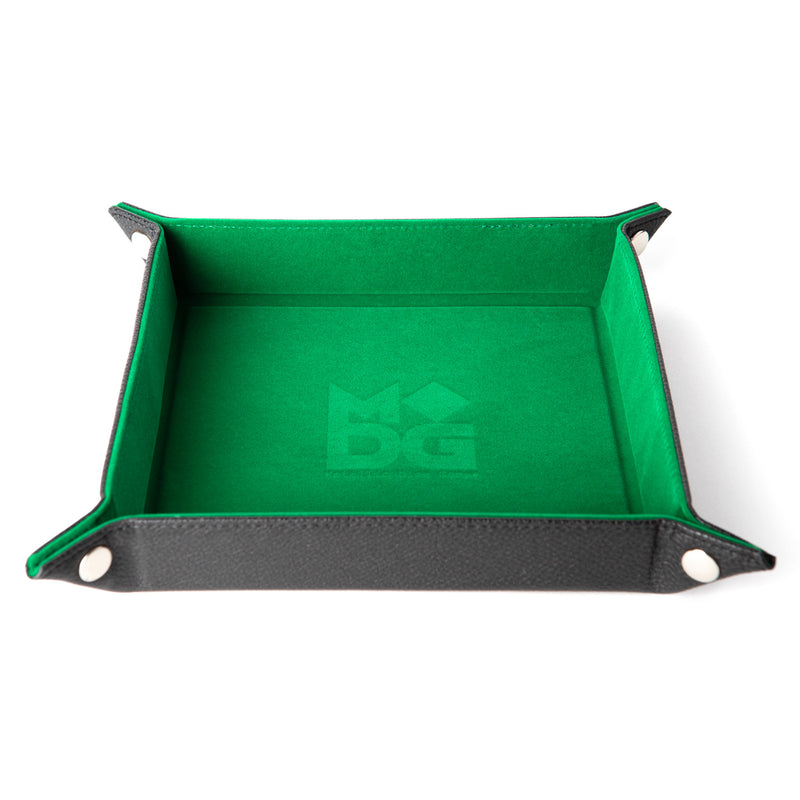 Accessories: Leather Backed Fold Up Dice Tray: Green