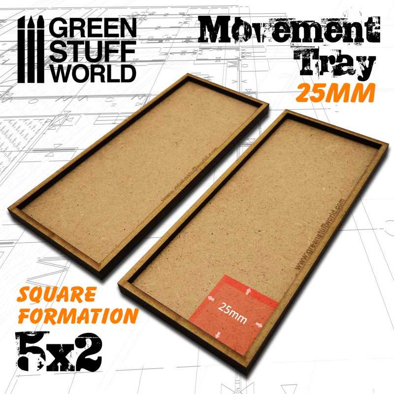 Green Stuff World: MDF Movement Trays 125x50 25mm Square Formation 5x2