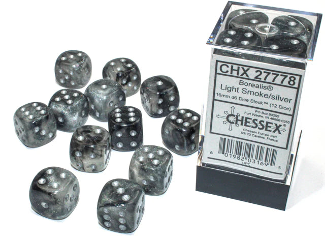 Chessex: Borealis 16mm  Light Smoke/silver (12)