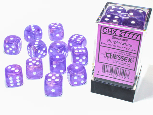 Chessex: Borealis 16mm  Purple/white (12)