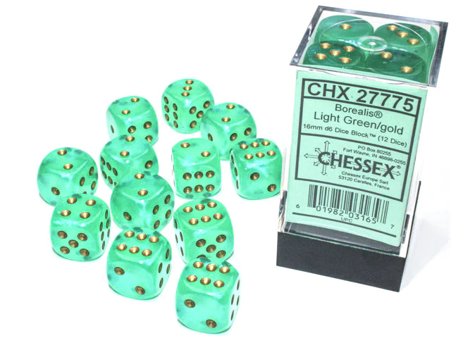 Chessex: Borealis 16mm  Light Green/gold (12)