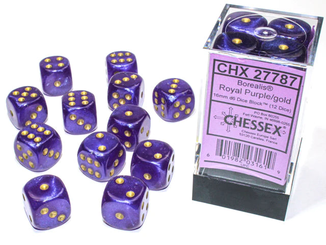 Chessex: Borealis 16mm  Royal Purple/gold (12)