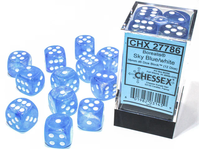 Chessex: Borealis 16mm  Sky Blue/white (12)