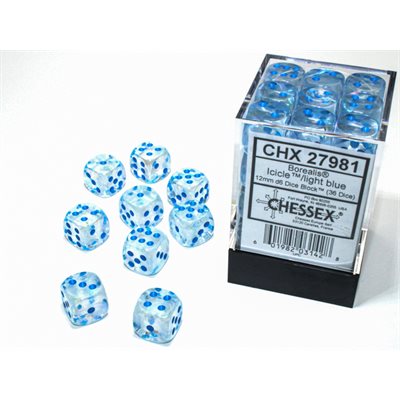 Chessex: Borealis 12mm 36 Dice Icicle / Light Blue