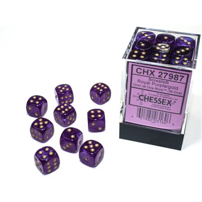 Chessex: Borealis 12mm 36 Dice Royal Purple / Gold