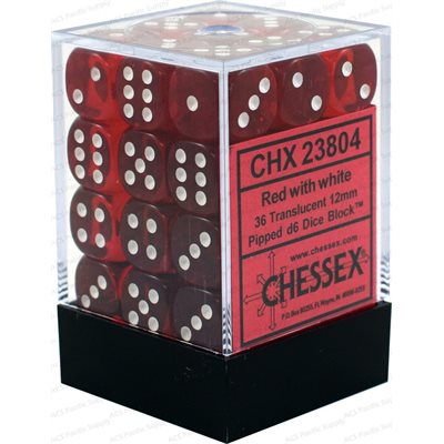 Chessex: Translucent 12mm 36 Dice Red / White