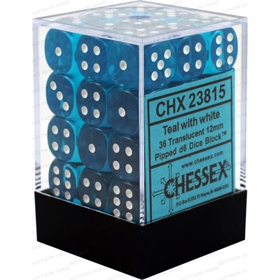Chessex: Translucent 12mm 36 Dice Teal / White