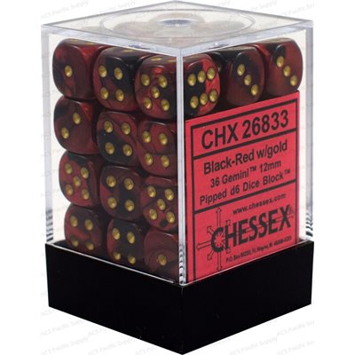 Chessex: Gemini 12mm Black-Red/Gold (36)