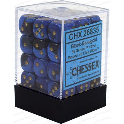 Chessex: Gemini 12mm 36 Dice Black Blue / Gold