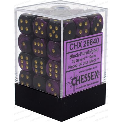 Chessex: Gemini 12mm 36 Dice Black Purple / Gold