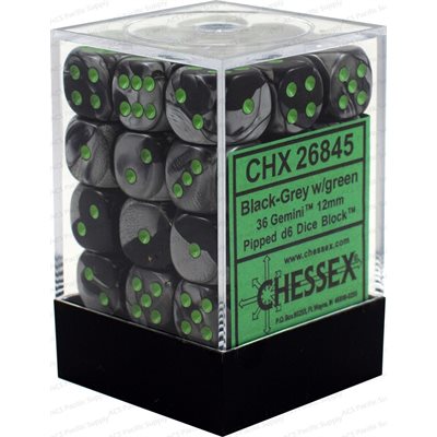Chessex: Gemini 12mm 36 Dice Black Grey / Green