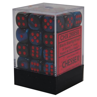 Chessex: Gemini 12mm 36 Dice Black Starlight / Red