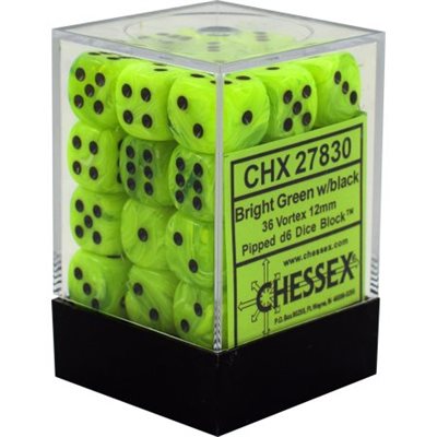 Chessex: Vortex 12mm 36 Dice Bright Green / Black