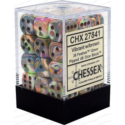 Chessex: Festive 12mm 36 Dice Vibrant / Brown