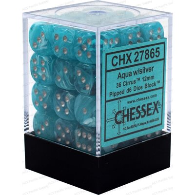 Chessex: Cirrus 12mm 36 Dice Aqua / Silver