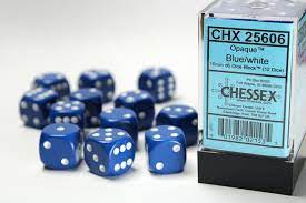 Chessex: Opaque 16mm Blue / White (12)