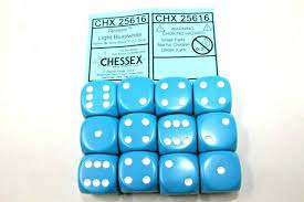 Chessex: Opaque 16mm  Light Blue / White (12)