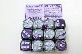 Chessex: Gemini 16mm Purple Steel / White (12)