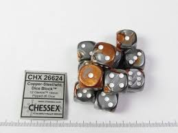 Chessex: Gemini 16mm Copper Steel / White (12)