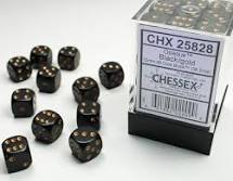 Chessex: Opaque 12mm Black / Gold (36)