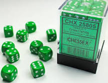 Chessex: Opaque 12mm Green / White (36)