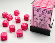 Chessex: Opaque 12mm Pink / White (36)