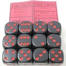 Chessex: Opaque 16mm Black / Red (12)