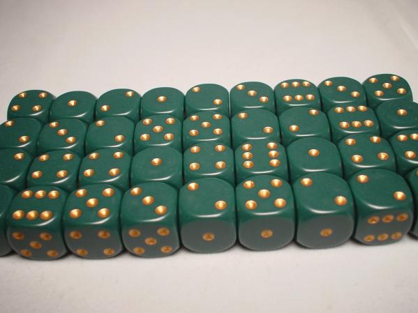 Chessex: Opaque 12mm Dusty Green/Gold (36)