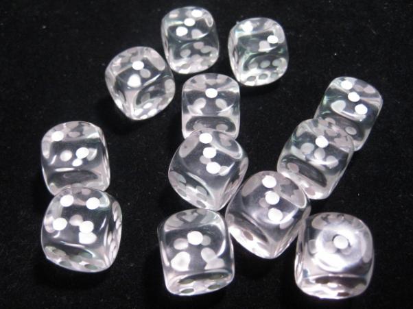 Chessex: Translucent 16mm Clear/White (12)