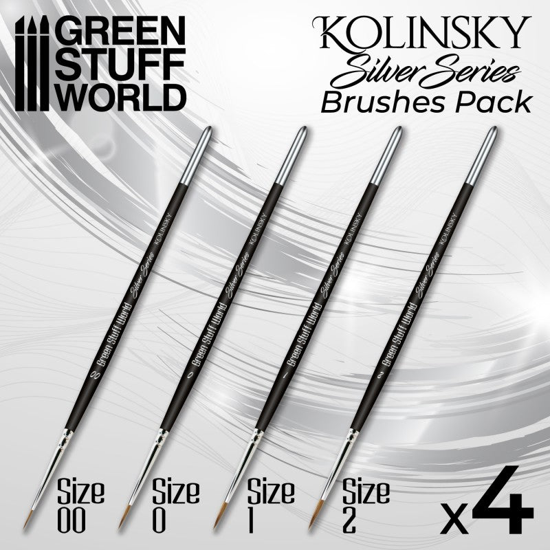 Green Stuff World: Kolinsky Brushes Silver Series pack of 4